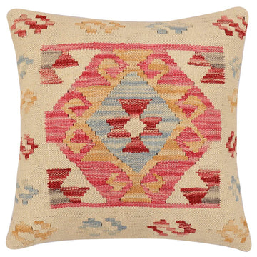 handmade Traditional Pillow Beige Red Hand-Woven SQUARE 100% WOOL  Hand woven turkish pillow  2 x 2